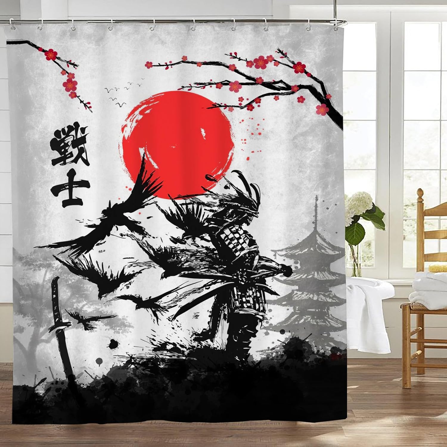 Amazon.com: Japanese Shower Curtain Samurai Cherry Blossom Shower ...