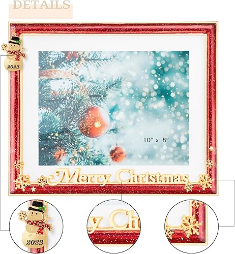 Miniatura 4 de GUOER Marco de fotos familiares de 8 x 10 pulgadas, diseño de copo de nieve de Navidad, marcos de fotos de metal con parte delantera de vidrio de