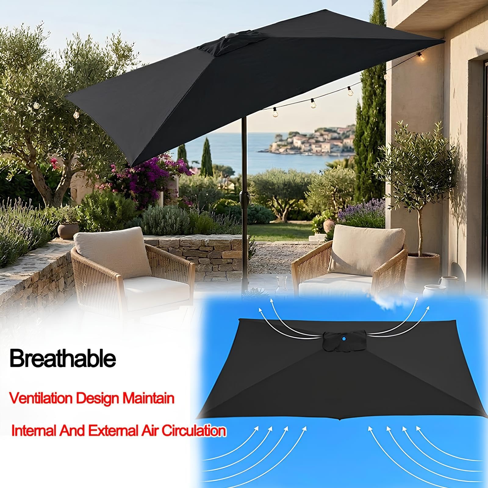 Terrazza Telo Ombrellone Ricambio 2.50x2.50m 3.0x3.0m Impermeabile Copertura Di Ricambio Per Ombrellone Da Giardino 6/8 Stecche(Beige,2.50mx2.50m)