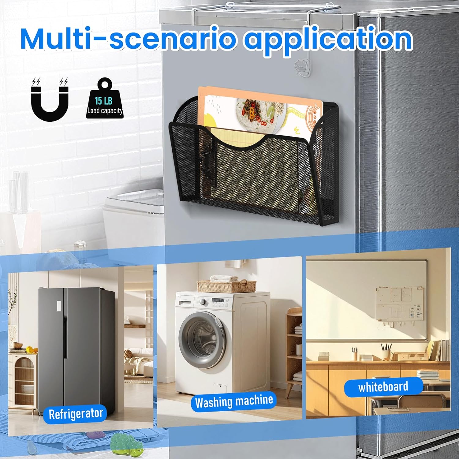 6 Pack Magnetic File Holder, Magnetic Pocket Wall File Holder, Mesh Wall Paper Organizer, Vertical Mail Basket, Storage Organization Magazine Rack for Office, Home and School