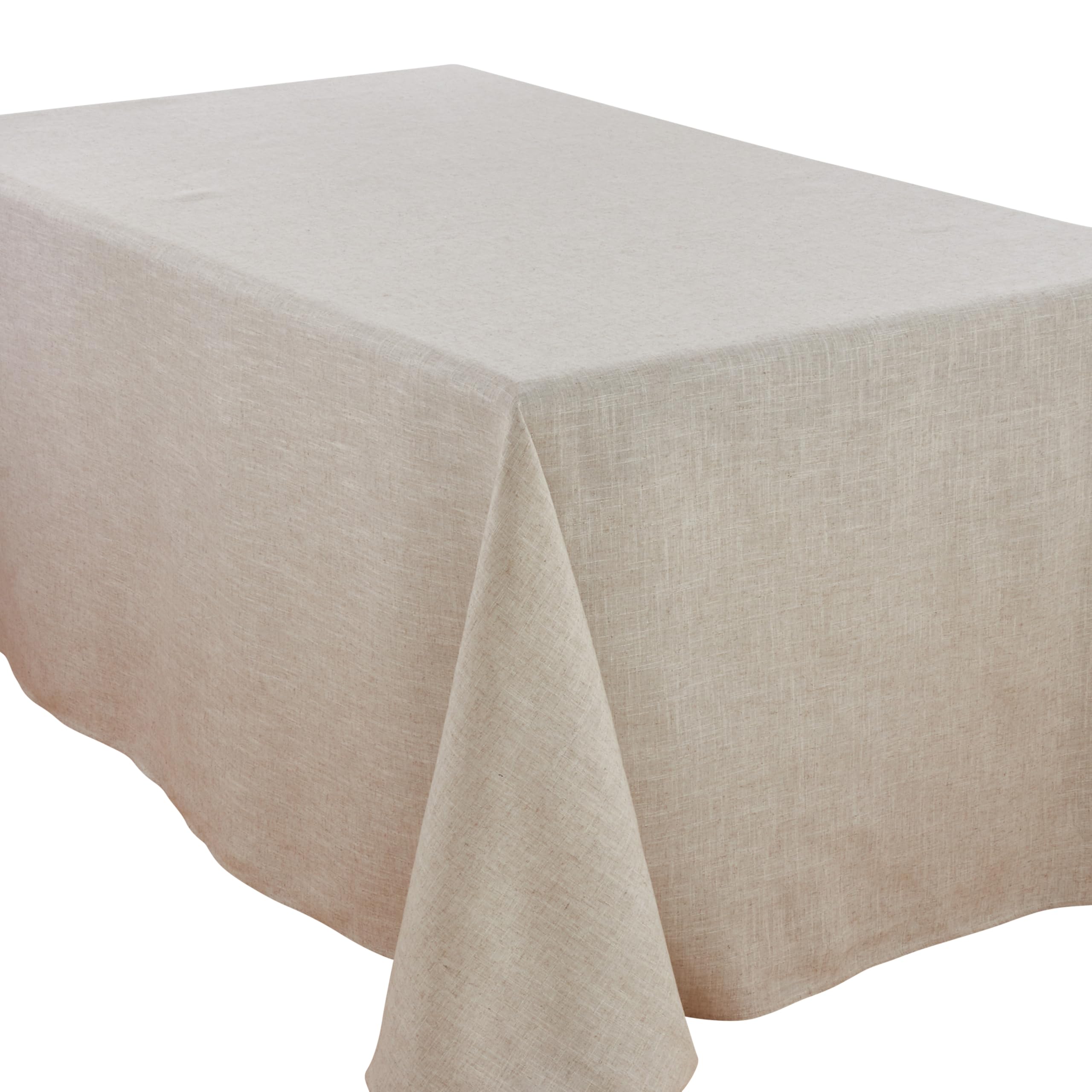 SARO LIFESTYLE Poly And Linen Blend Toscana Tablecloth With No Hemstitch Border, 90" x 132", Natural