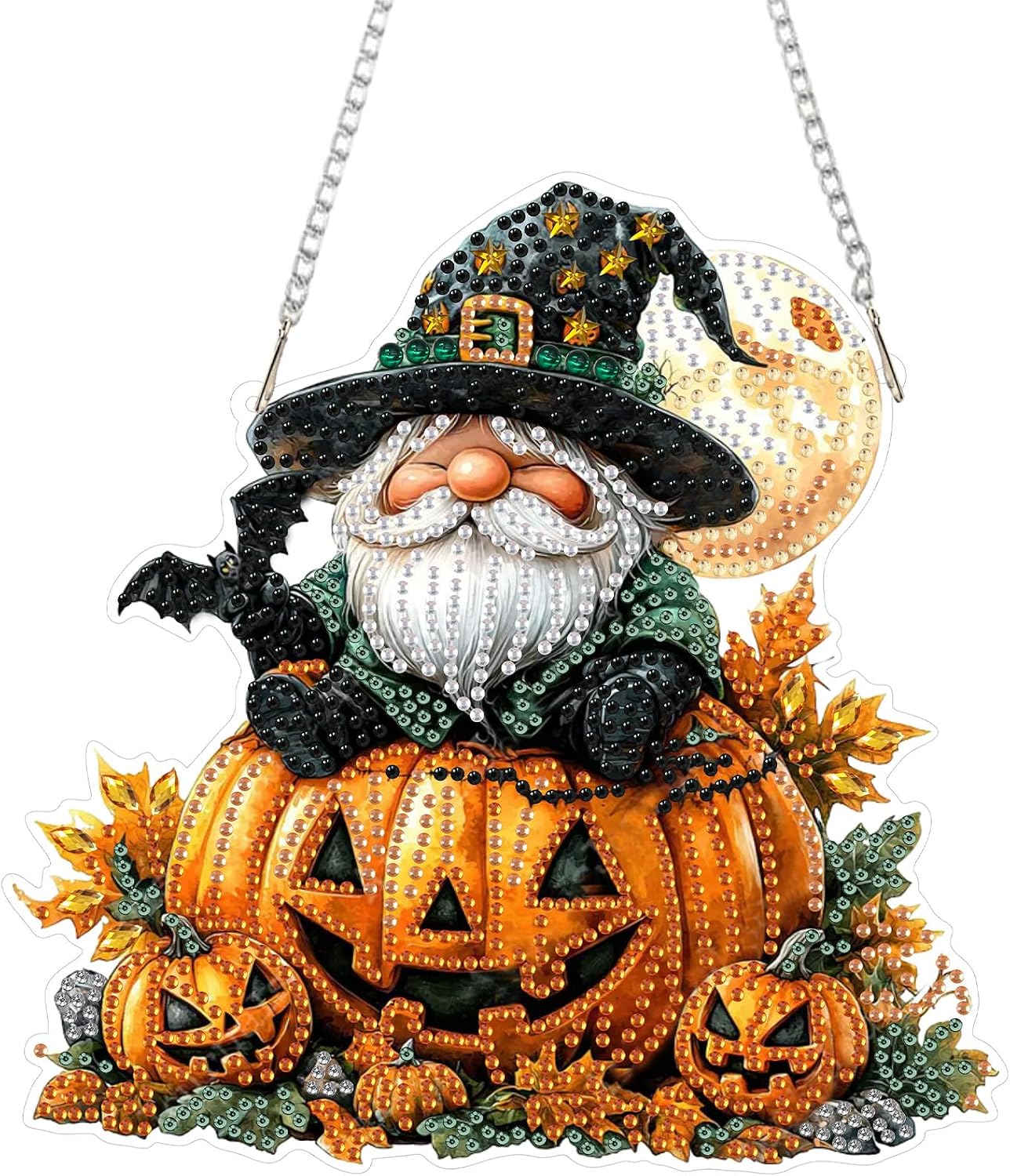 SENQAO Halloween Diamond Art Hanging Kits for Adults Beginners, DIY Acrylic 5D Special Shaped Crystal Diamond Gem Art Painting Hanging Ornament for Home Wall Decor and Gift(Gnome Pumpkin Bat)