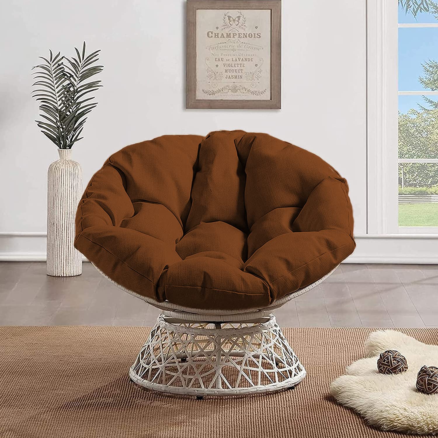 Coussin de Fauteuil Rond 160cm/62.99in, Rond Balançoire Coussin à Dossier, Épaissir Antidérapant Facile à Nettoyer, pour Jardin Patio Hanging Hammock - Marron foncé