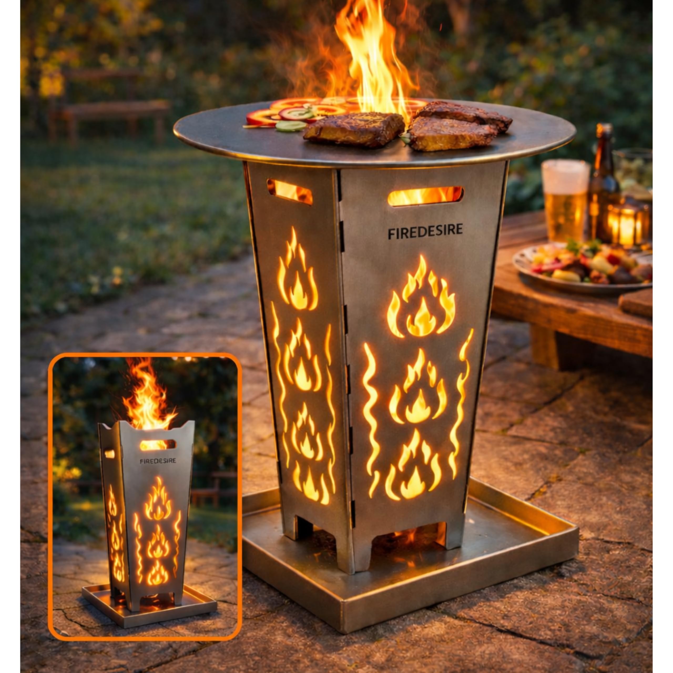 FireDesire Feuerkorb 80cm + Grillplatte + Ascheschale, Feuertonne, Feuerschale, Grilltonne, Ofen, Terassenofen, Grill