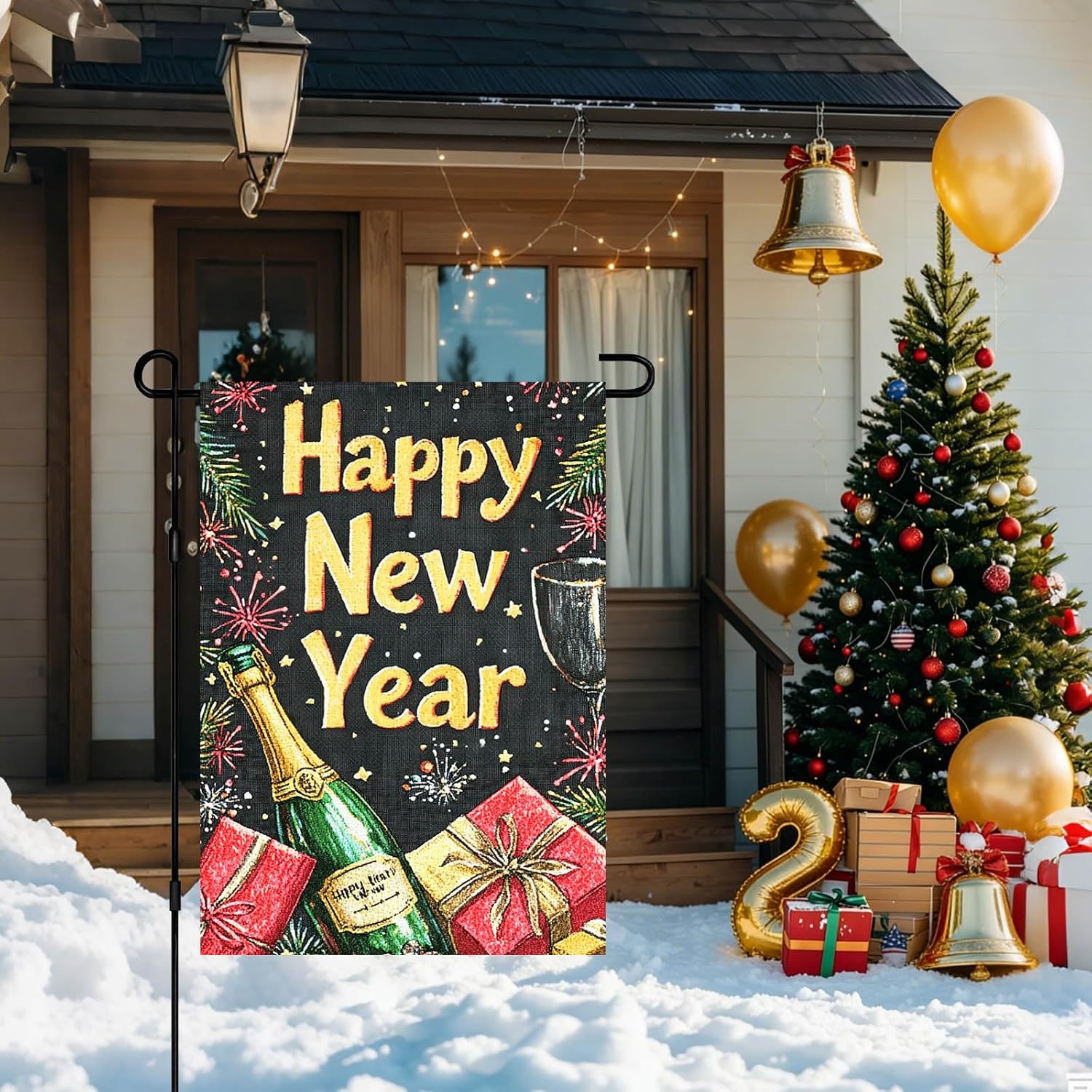 IVN New Year Garden Flag 12x18 Inch Double Sided Happy New Year Design with Ribbons Bows and Sparkling Celebration Elements Outdoor Yard Flag for Outside Home Front Door Lawn Porch Patio Welcome Decor - Image 5
