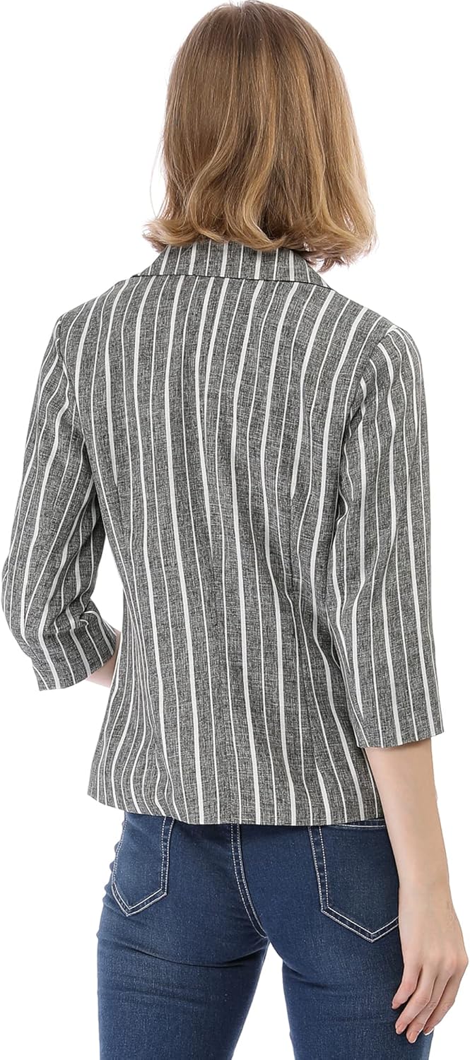 Allegra K Women's Striped Open Front Work Office 3/4 Sleeves Casual Notched Lapel Blazer - Image 5