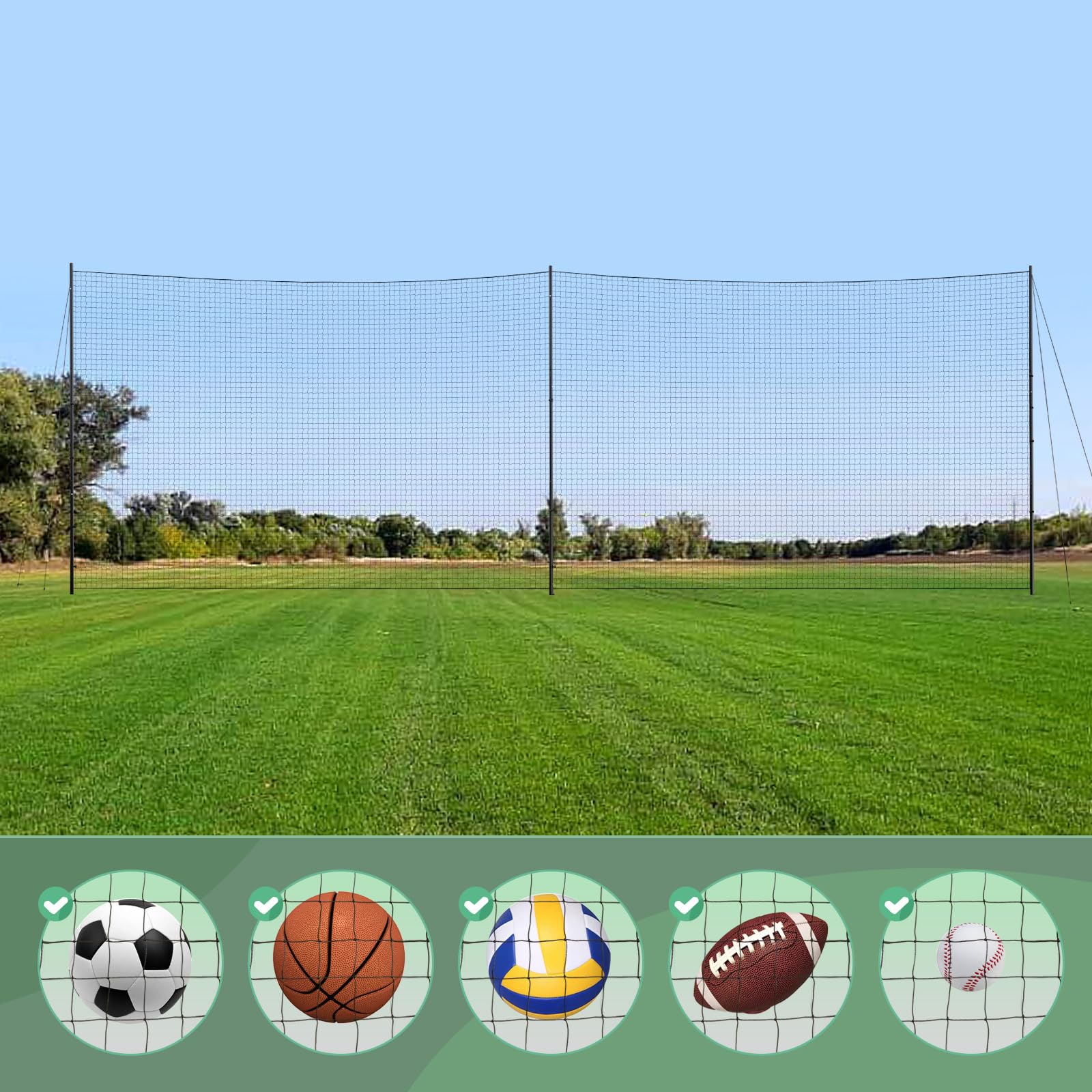Megagreen Ball Stop Net System - 1.75-inch Mesh Soccer Backstop Net - Heavy Duty Sports Practice Barrier - 30 FT X 10FT