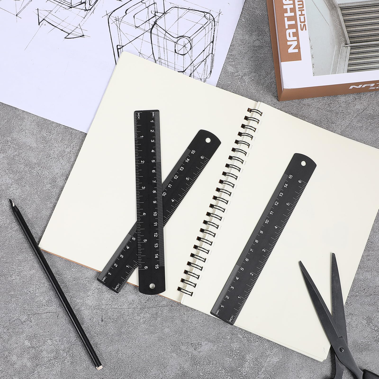 3 PCS Metal Ruler, Aluminum 6 Inch Metal Ruler, Black Straight Edge Rulers Drafting Scale Machinist Ruler, Aluminum Desk Rulers for Students, Machinist and Drafting - Image 7