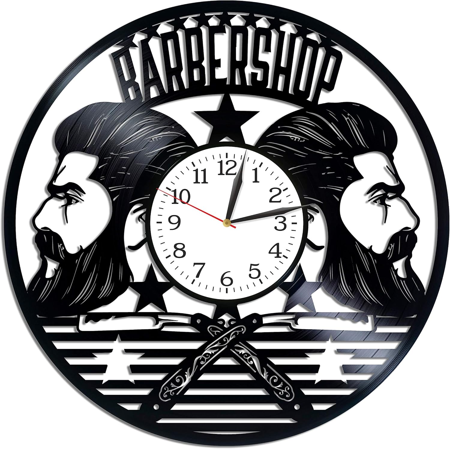 Barbershop Wall Art Birthday Gift for Man Lp Vinyl Retro Record Wall Clock Exclusive Barbershop Gift Xmas Gift Idea for Him Wall Clock Modern Barbershop Clock