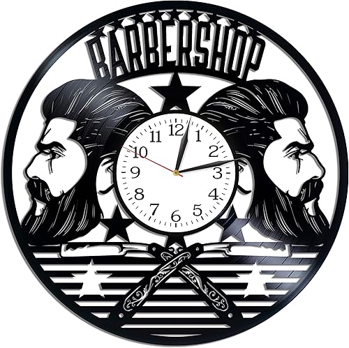 Barbershop Wall Art Regalo de cumpleaños para hombre Lp vinilo retro reloj de pared exclusivo regalo de barbería idea de regalo de Navidad para él,