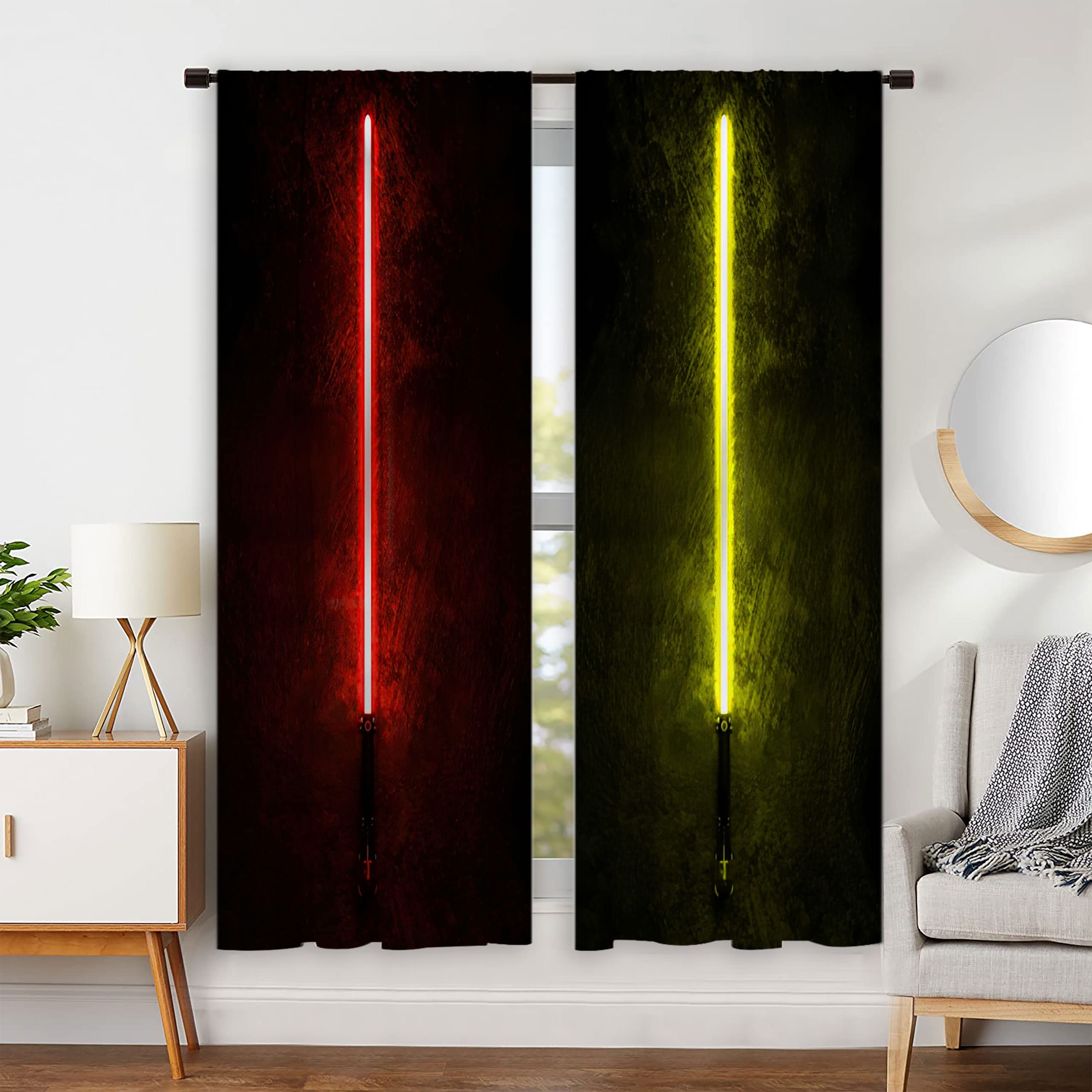 OLYPRO Lightsaber Kids Bedroom Theme Decor Rod Pocket Curtain,Modern Home dedor Pink and Yellow Lightsaber Blackout Curtain Thermal Insulated for Living Nursery Room(2 Panels,72 x 84 Inch)