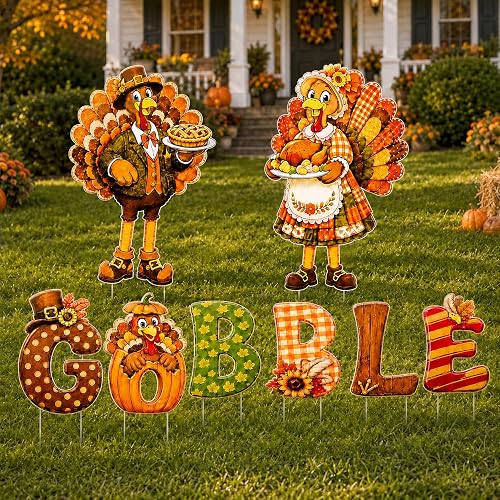 10Pcs Thanksgiving Yard Signs Stakes for Turkey Fall Outdoor Decorations