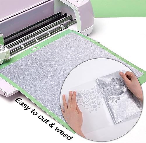 Miniatura 5 de HTVRONT Rollo de vinilo HTV con purpurina plateada, 12 x 15 pies, vinilo de transferencia de calor con purpurina plateada para camisas, vinilo para