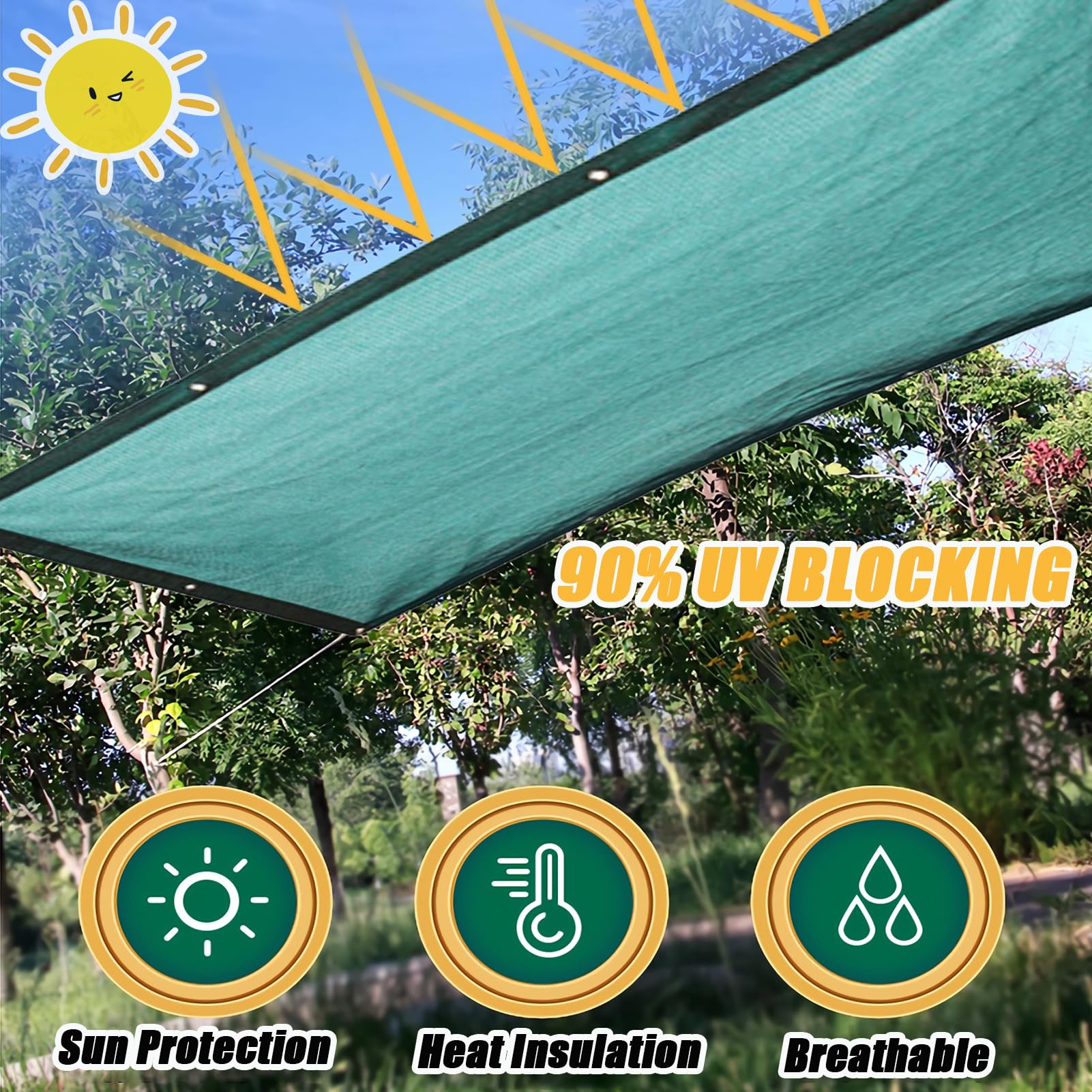Malla de Sombra Exterior Verde Oscuro 9mx13m con Ojales - Red de Protección Solar para Malla de Ocultacion Jardín Balcón - 90% UV Tela Sombreadora Transpirable y Resistente