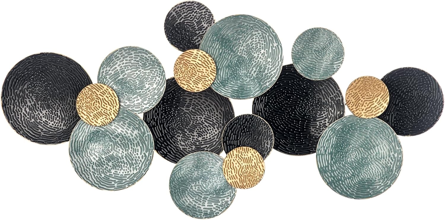 HOMCOM 3D Metal Wall Art Modern Circle Hanging Wall Sculptures Home Decor for Living Room Bedroom Dining Room, Blue Black Gold