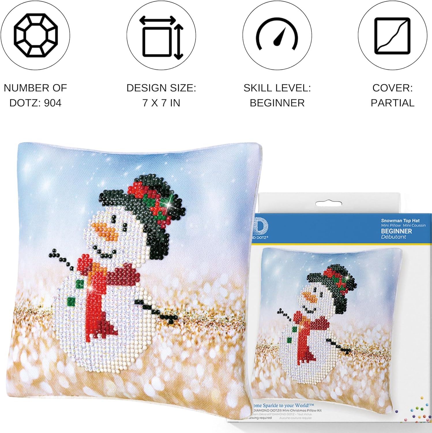 DIAMOND DOTZ ® - Snowman Top Hat Pillow Diamond Painting Artwork Kit, Christmas Diamond Art, Kits for Adults, Christmas Diamond Painting Kits, Diamond Art Christmas