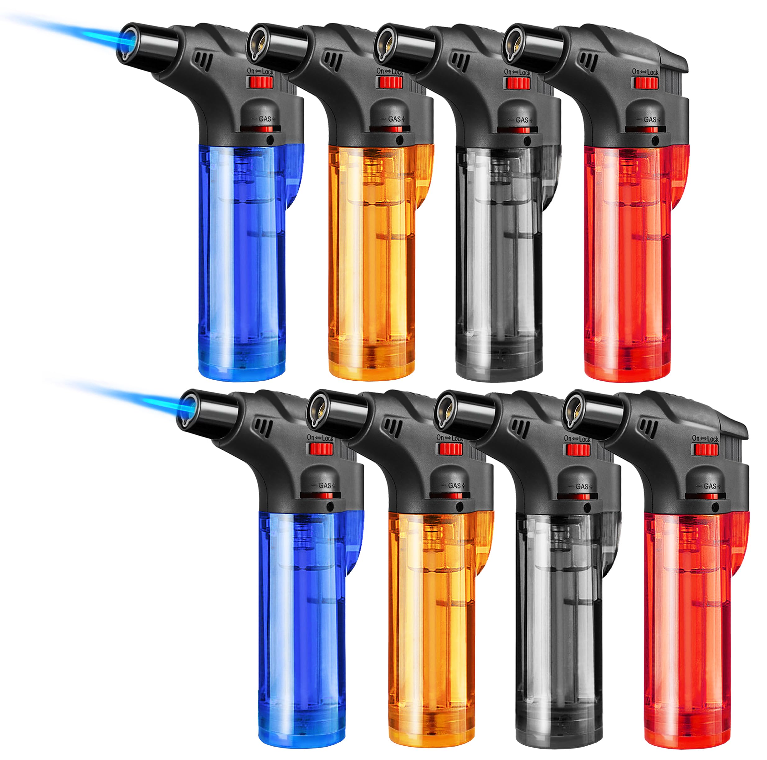 8 Pack Torch Lighters Butane Refillable Lighter Single Jet Flame Windproof Torch Lighter Multi Utility Mini Gas Lighter Blow Torch Lighters for Candle Fireplace Camping Grill BBQ Kitchen(No Fuel)
