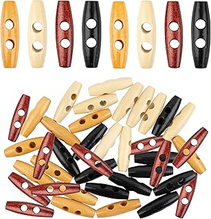 AUEAR, 40 Pack 50mm Wood Horn Toggle Buttons 2 Holes for DIY Coat Clothes Decoration