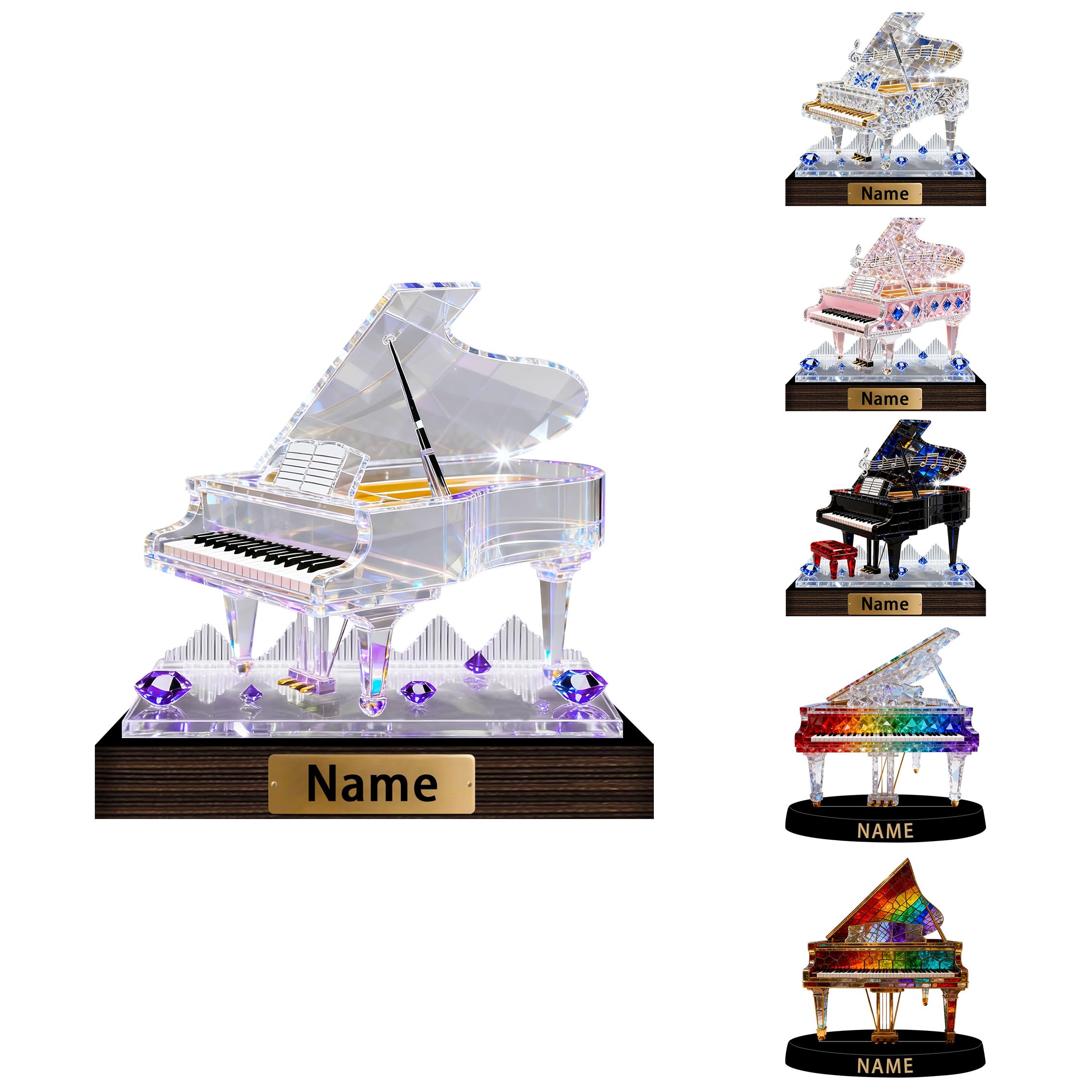 SweetJECCU Personalized Stained Glass Piano Night Light Custom Name Multiple Color Changing LED Piano Lamp, Light Up Piano Desk Ornament, Birthday Christmas Gifts for Music Lovers (Plaque-Piano)