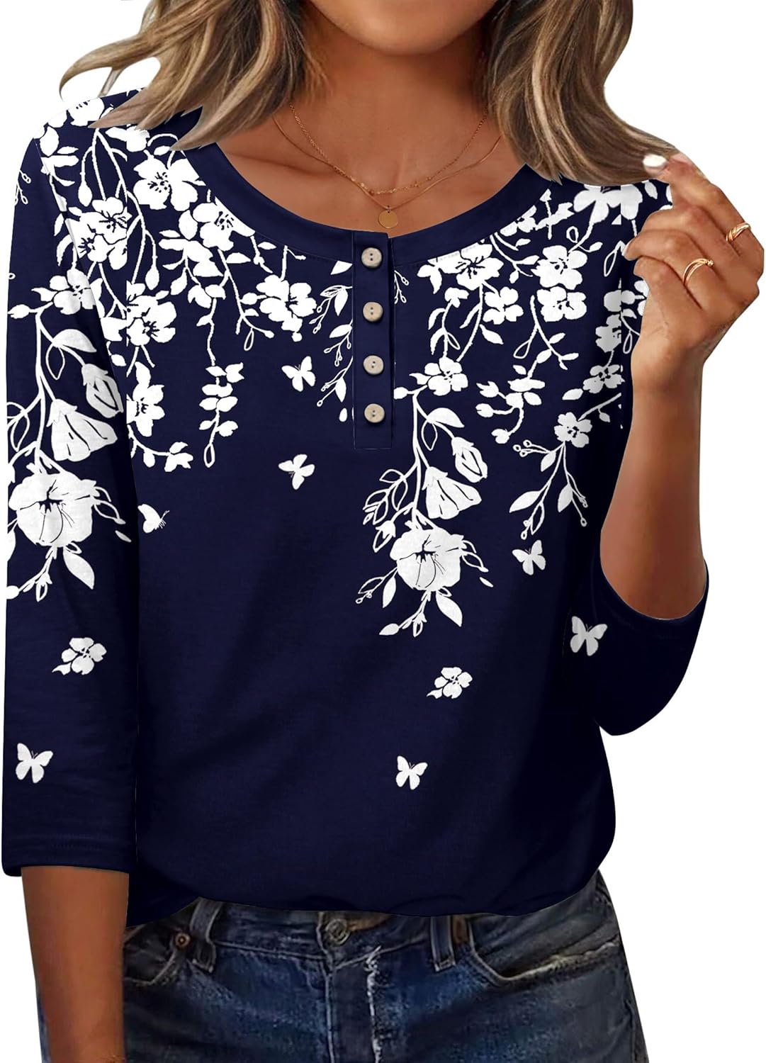 Zeagoo 3/4 Length Sleeve Women Tops Crew Neck Blouses Dressy Casual Summer T Shirts Loose Fit Business Work Clothes - Image 2