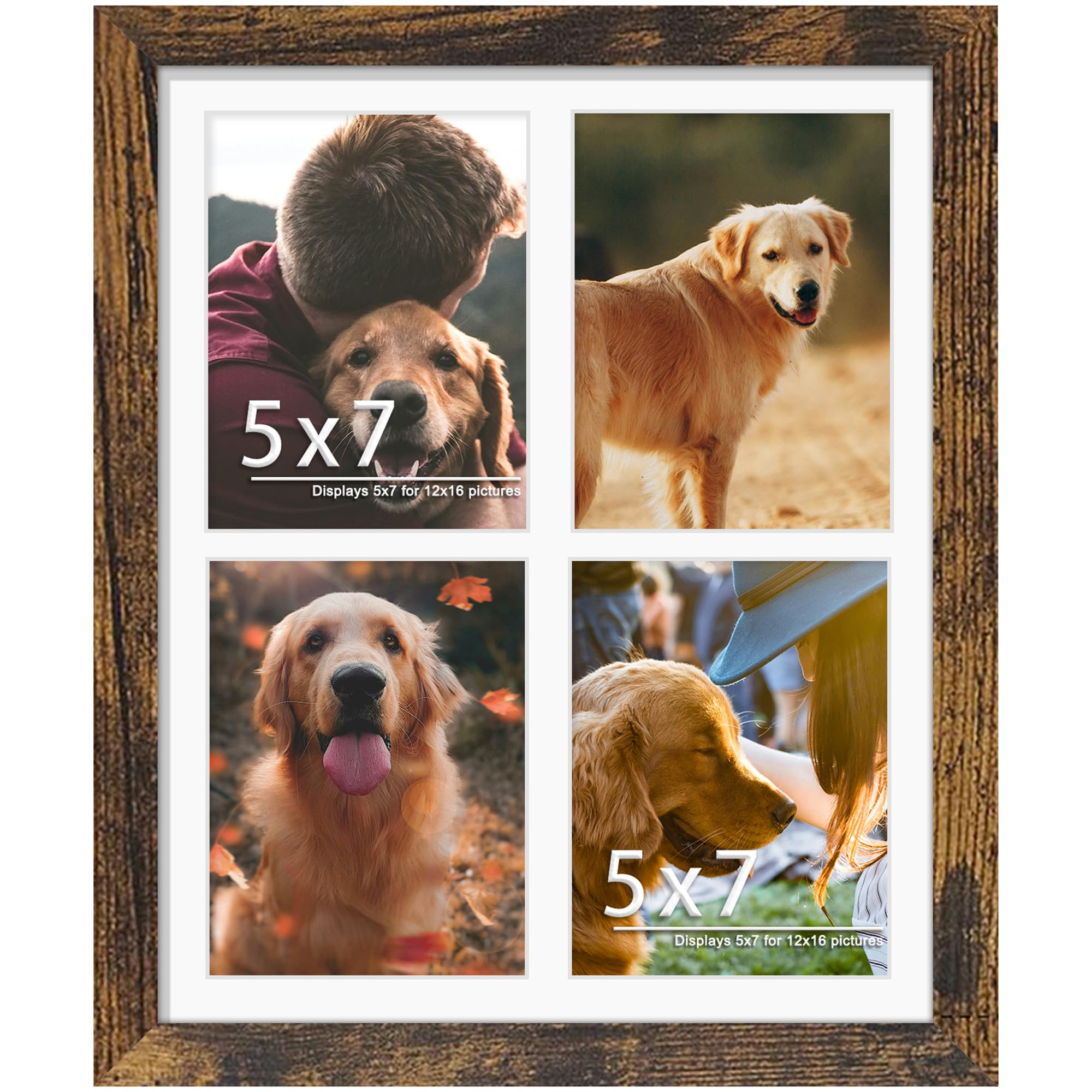DUENPY 12x16 Picture Frame 5x7 Collage Picture Frame Displays Four 5x7 inch Photos or 12x16 (Without Mat) for Available Horizontal Wall Mounting Display and Vertical Brown