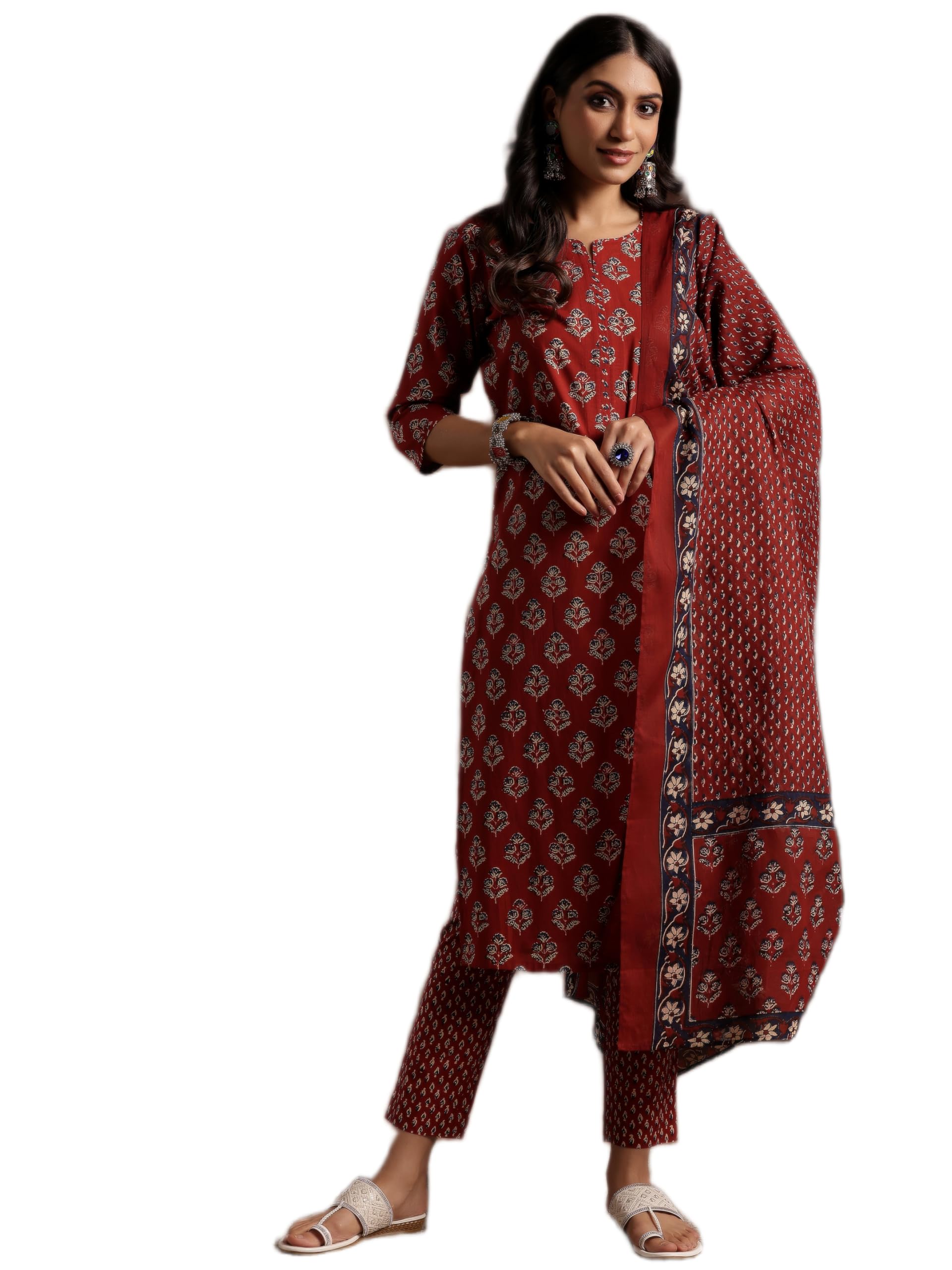libas Womens Printed Cotton Straight Kurta with Trousers and Dupatta-picture-34