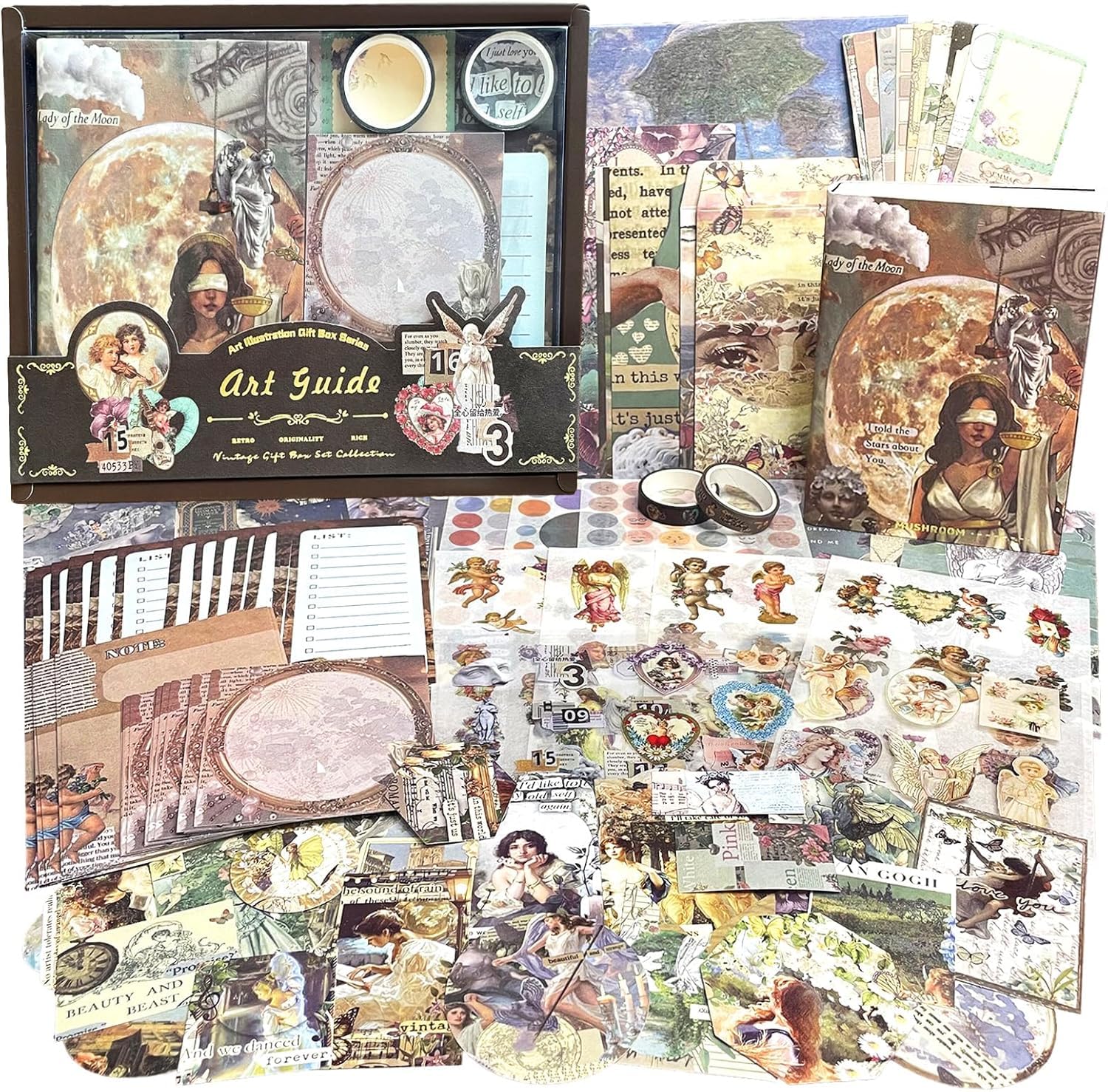 Scrapbooking Kit With 200+ Accessories - Stickers, Tape, Stencils & More For DIY Notebooks & Crafts