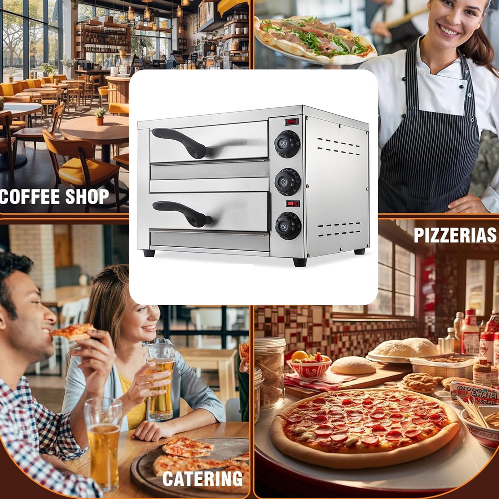 Double Tier Pizza Oven, Commercial 12/16 Inch Countertop Electric Pizza Oven,Multipurpose Pizza Oven, for Restaurant Home Hotel (16in)