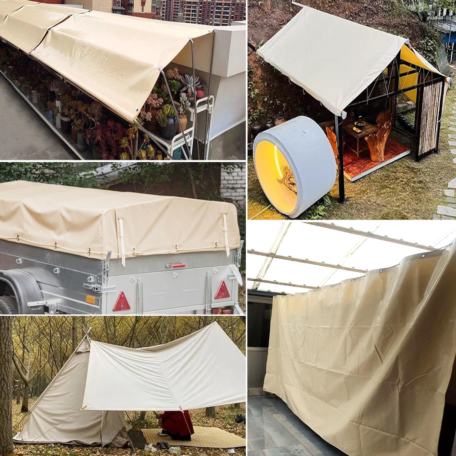 1x1m 2x2m 3x4m Telone Beige Telo Copritutto Resistente, Telo di Fondo, Teloni Impermeabili in PVC, Copertura Multiuso con Occhielli per Piscine, Caravan, Campeggio(1.8x2.4m)