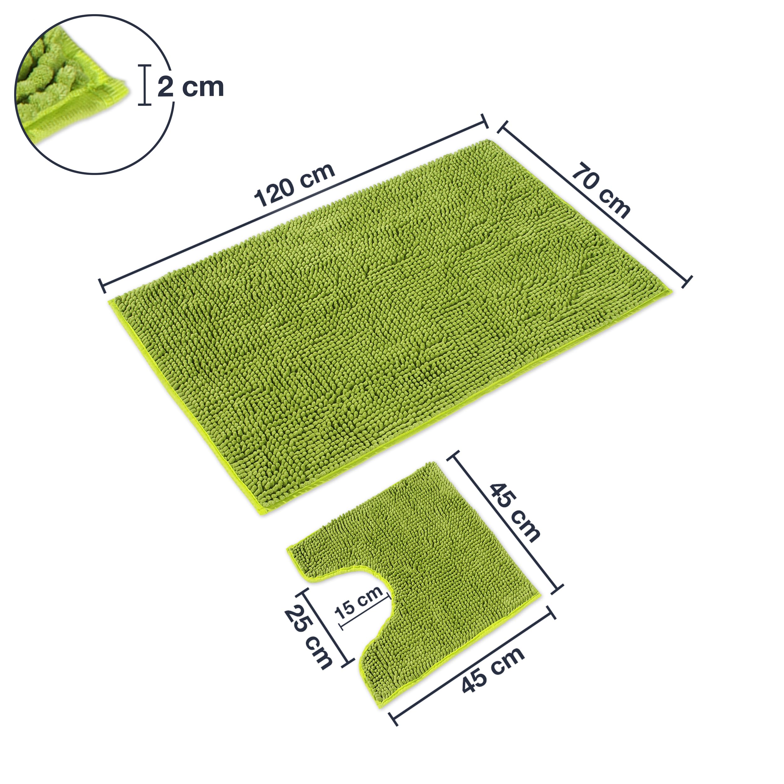 Juego de 2 o 3 piezas de alfombras de baño de WohnDirect, de 45 x 45 cm. Antideslizantes y lavables, mullidas y suaves. Diseño moderno, verde, 70x120cm + 45x45cm mit WC-Ausschnitt