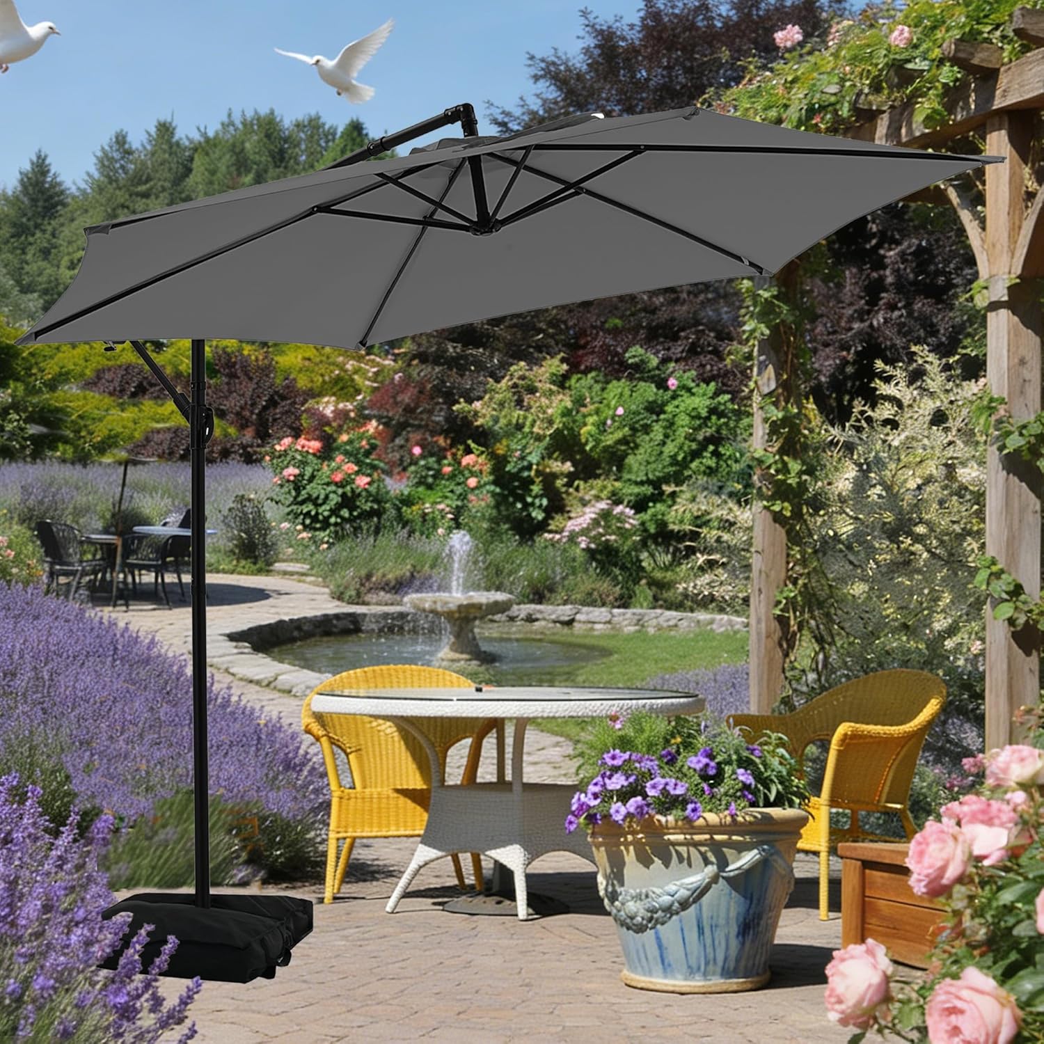 Diophros 10ft Cantilever Patio Umbrella, Hanging Offset Market Outdoor Sun Shade for Backyard,Deck,Poolside,Blue