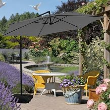 10ft Cantilever Patio Umbrella, Hanging Offset Market Outdoor Sun Shade for Backyard,Deck,Poolside,Grey
