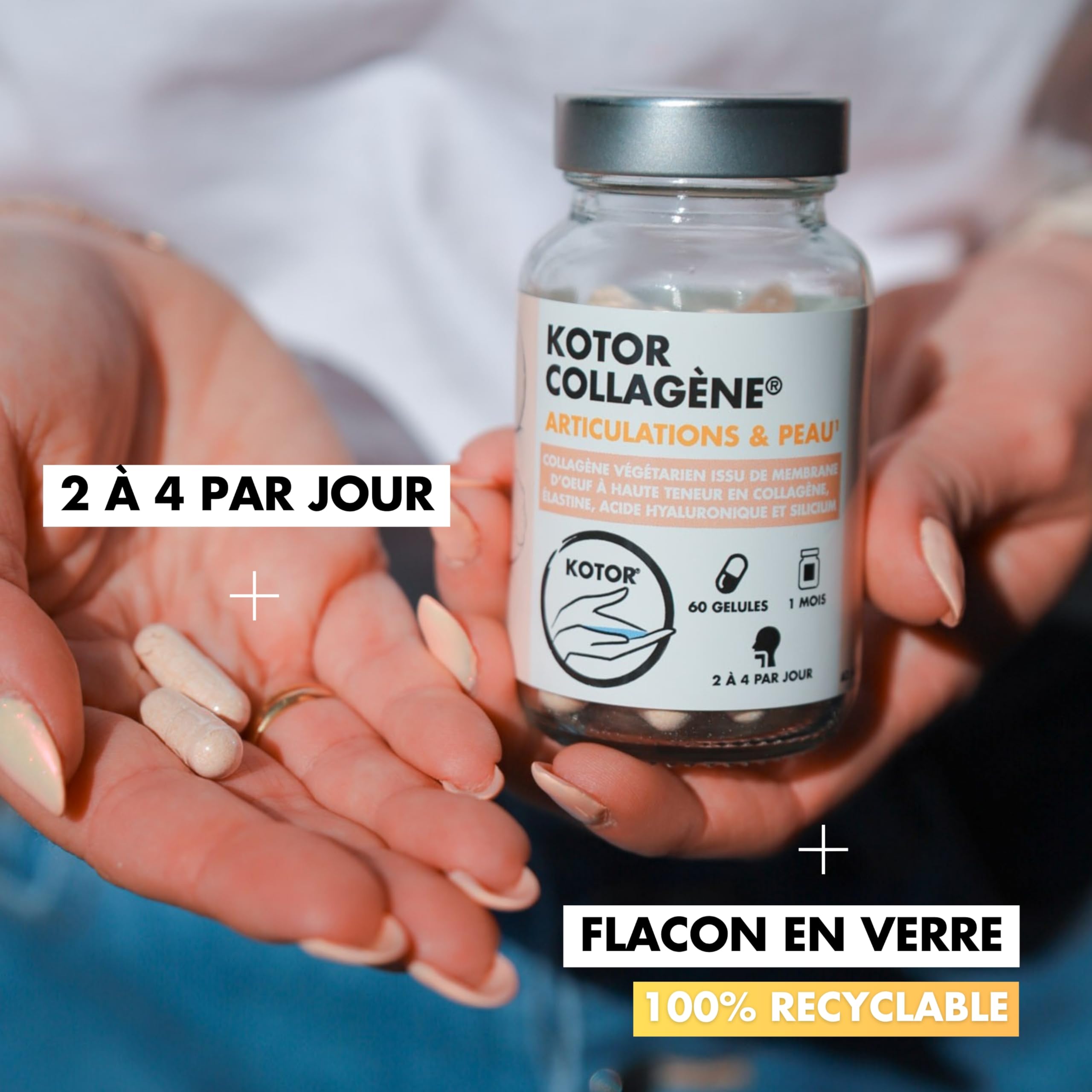 COLLAGÈNE FRANÇAIS & NATUREL | Membrane d’Œuf riche en Collagène type I, V, X + Acide Hyaluronique, Élastine, Silicium et Vitamine C | Peau, Articulations, Cheveux & Ongles | 60 Gélules | 1 Mois