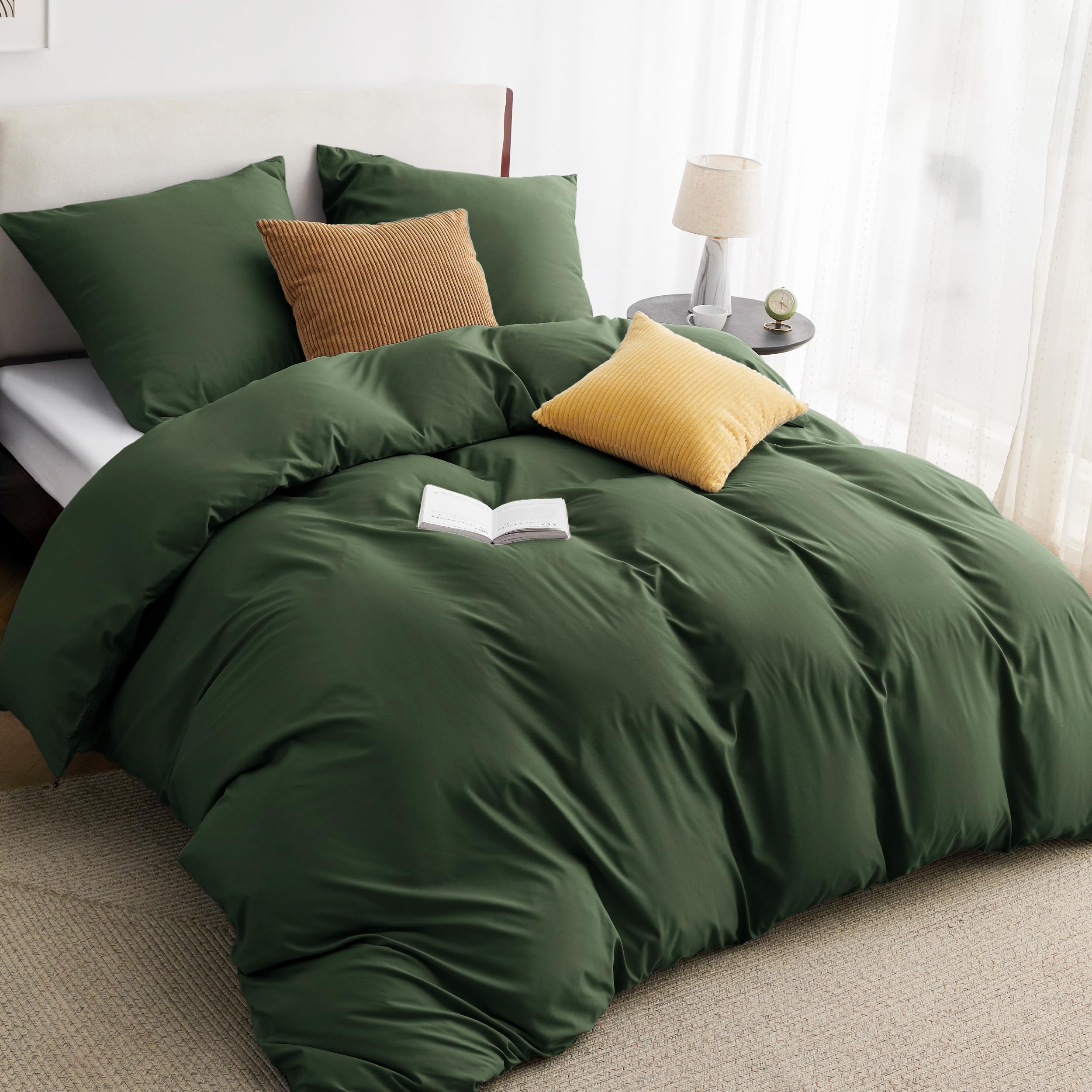 BEDSURE Bettwäsche 135x200 2teilig Grauolivgrün - 1 Bettbezug 135x200 cm + 1 Kissenbezug 80X80 cm, ÖKO-TEX Bettwäsche-Sets Grün Polyester Mikrofaser mit Reißverschluss
