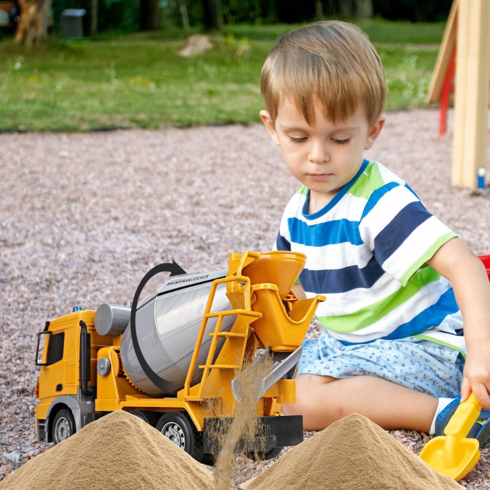 Camion betoniera con tutte le funzioni, giocattolo telecomandato alimentato a batteria, per bambini e bambine, scala 1:24, 6 canali, con luci e suoni