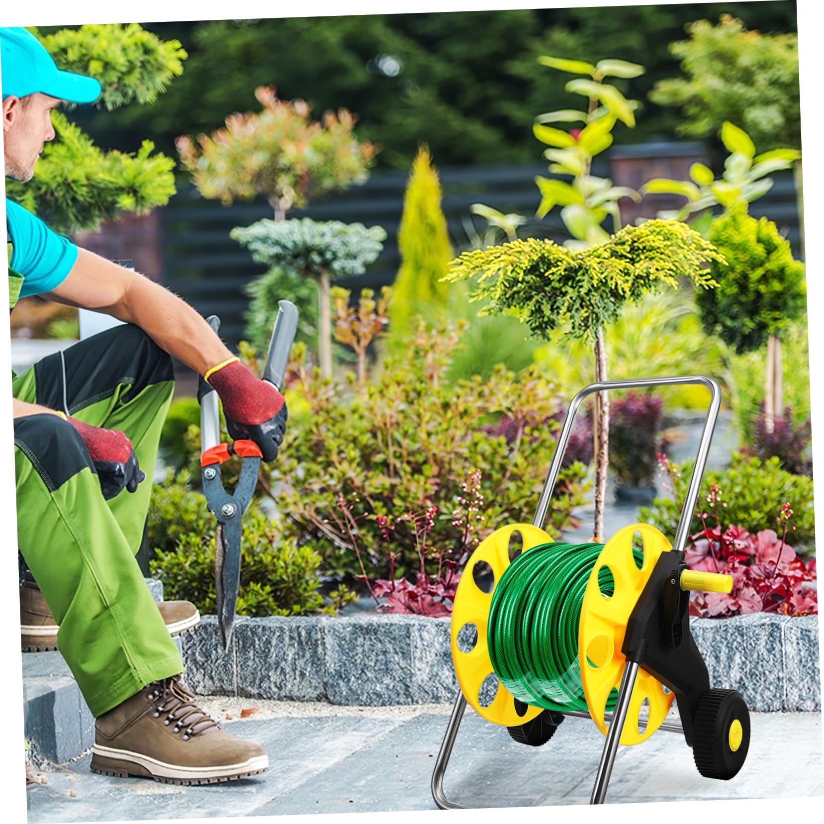 BESPORTBLE Scaffale Per Tubi Carrello Avvolgitubo Acqua Stoccaggio Del Tubo Da Giardino Carrello Avvolgitubo Da Giardino Avvolgitubo Da Giardino Su Ruote Yellow Plastica Pp