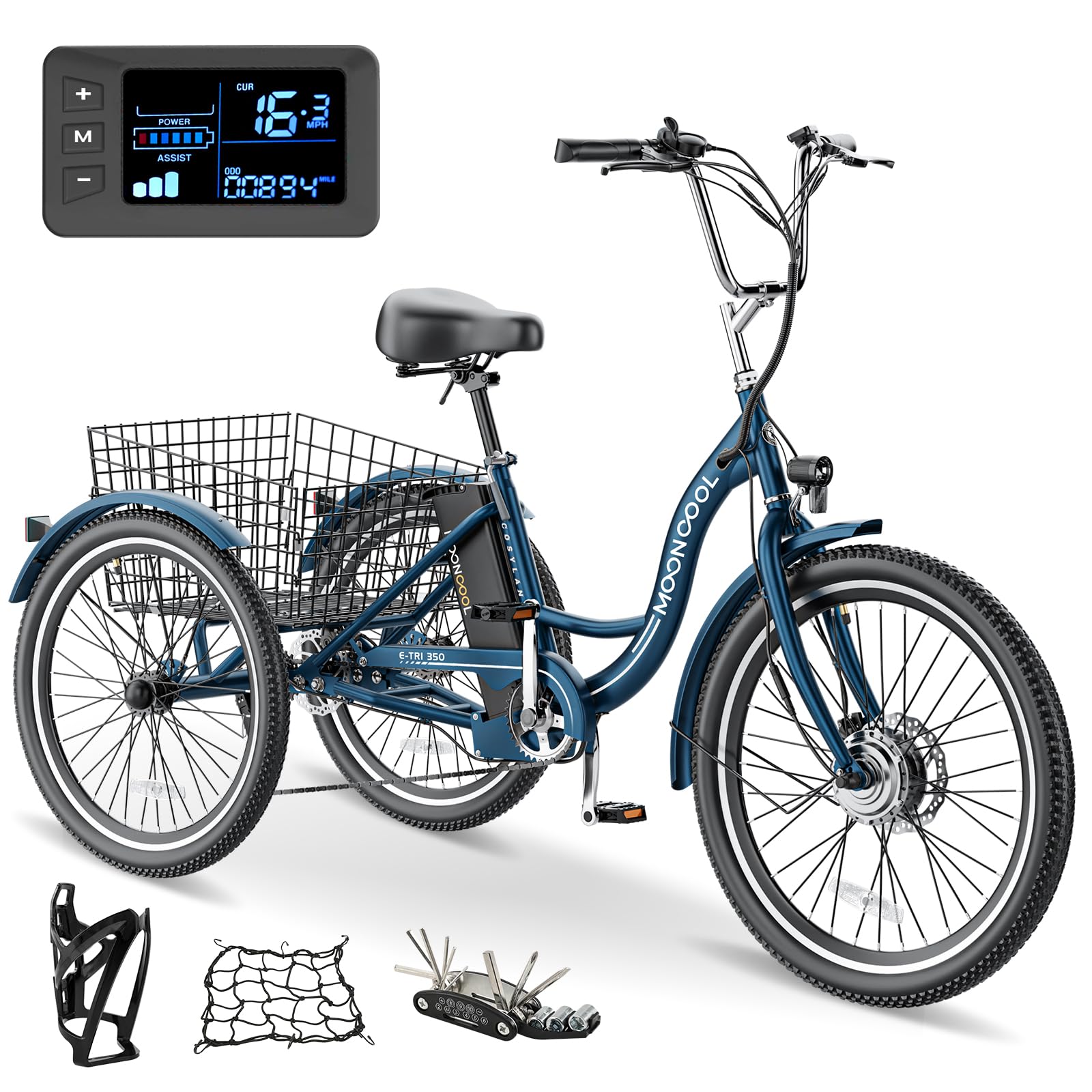 NAIZEA Electric Tricycle Adult Electric Bicycles,Electric Trike,3 Wheel Electric Bike Ebike E Bicycle with Removable Battery, Motorized Trike with Basket for Women Men