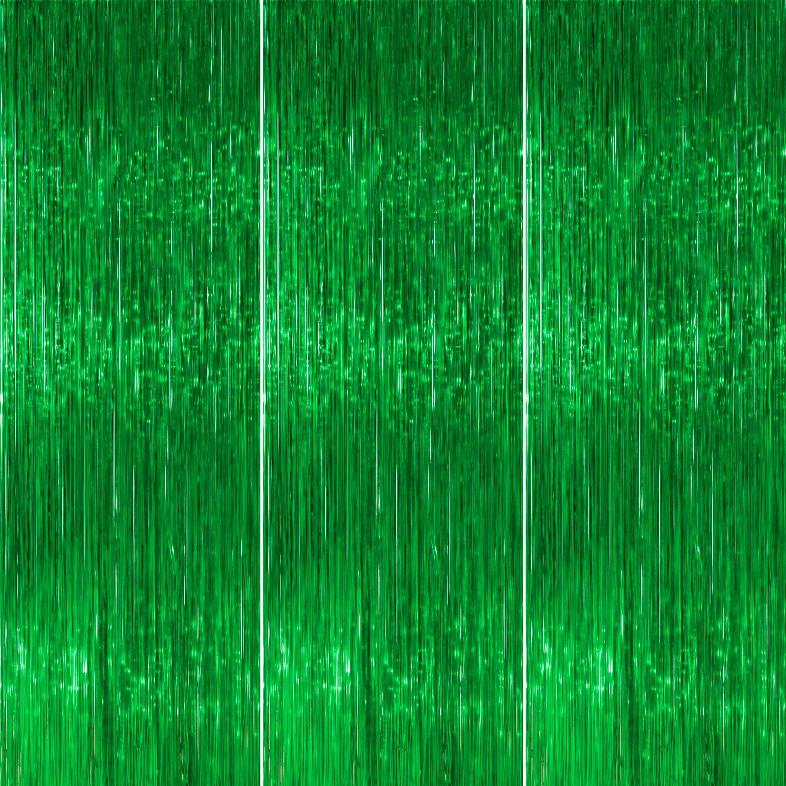 PartyWoo Green Streamers Backdrop 3pcs Green Tinsel Foil Fringe Streamer Curtains 8.2 FT Curtains Photo Backdrop for Graduation Birthday Dinosaur