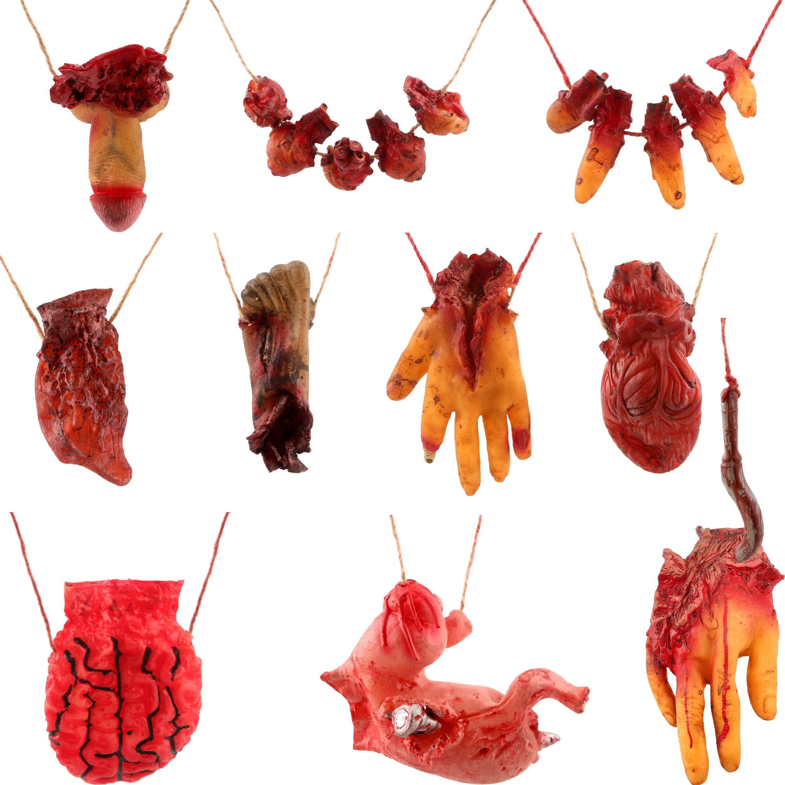 10 Pieces Halloween Fake Hanging Body Parts Rubber Hands Broken Decorations for Halloween Party Prank Props Haunted House Ornaments