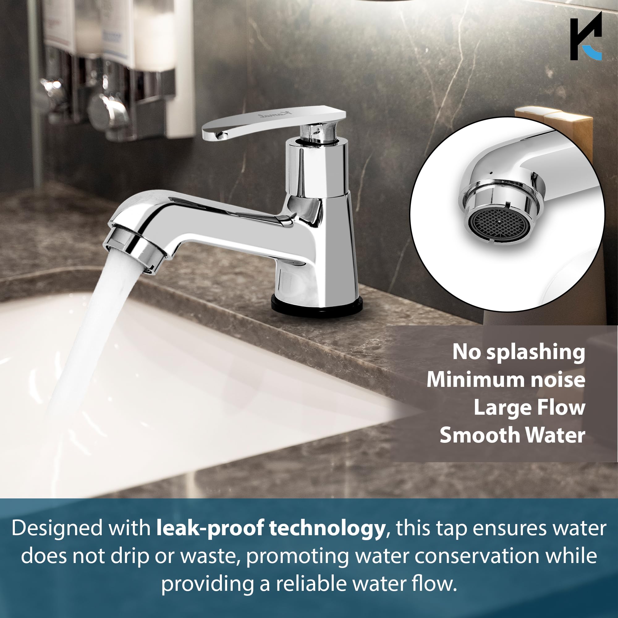Kamal Irene Brass Bathroom Tap - Chrome Finish -4