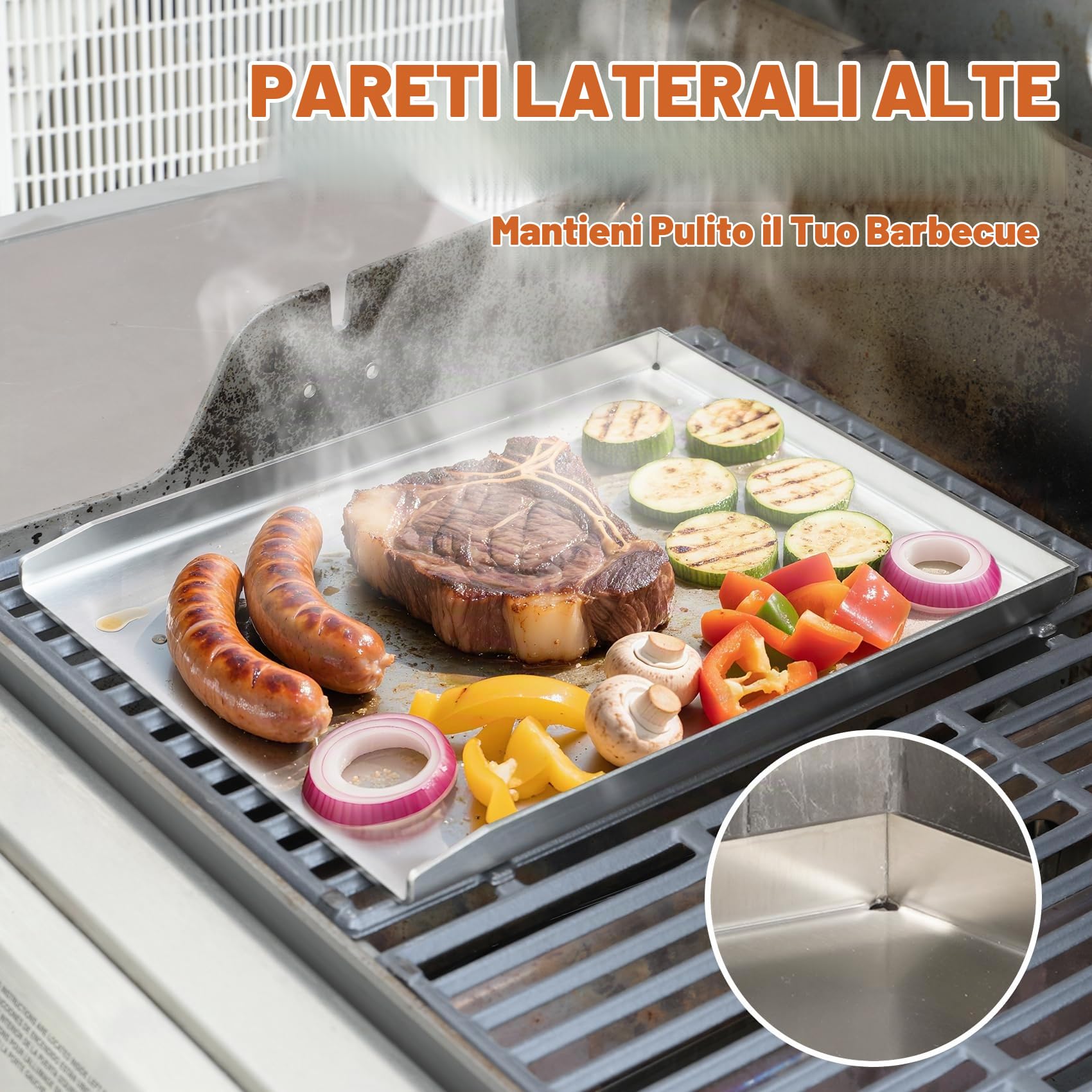 Onlyfire Piastra per grill in SUS304 acciaio inox, Plancha per Adatto per BBQ a Carbone, a Gas o Elettrico, rettangolare,40 * 30cm