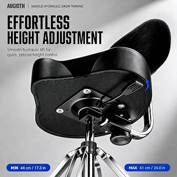 Four-Legged Hydraulic Drum Stool, Anti-Shake Rectangular Base + Memory Foam Cushion, Suitable for Double bass Drum Playing and Intense Performances., Black