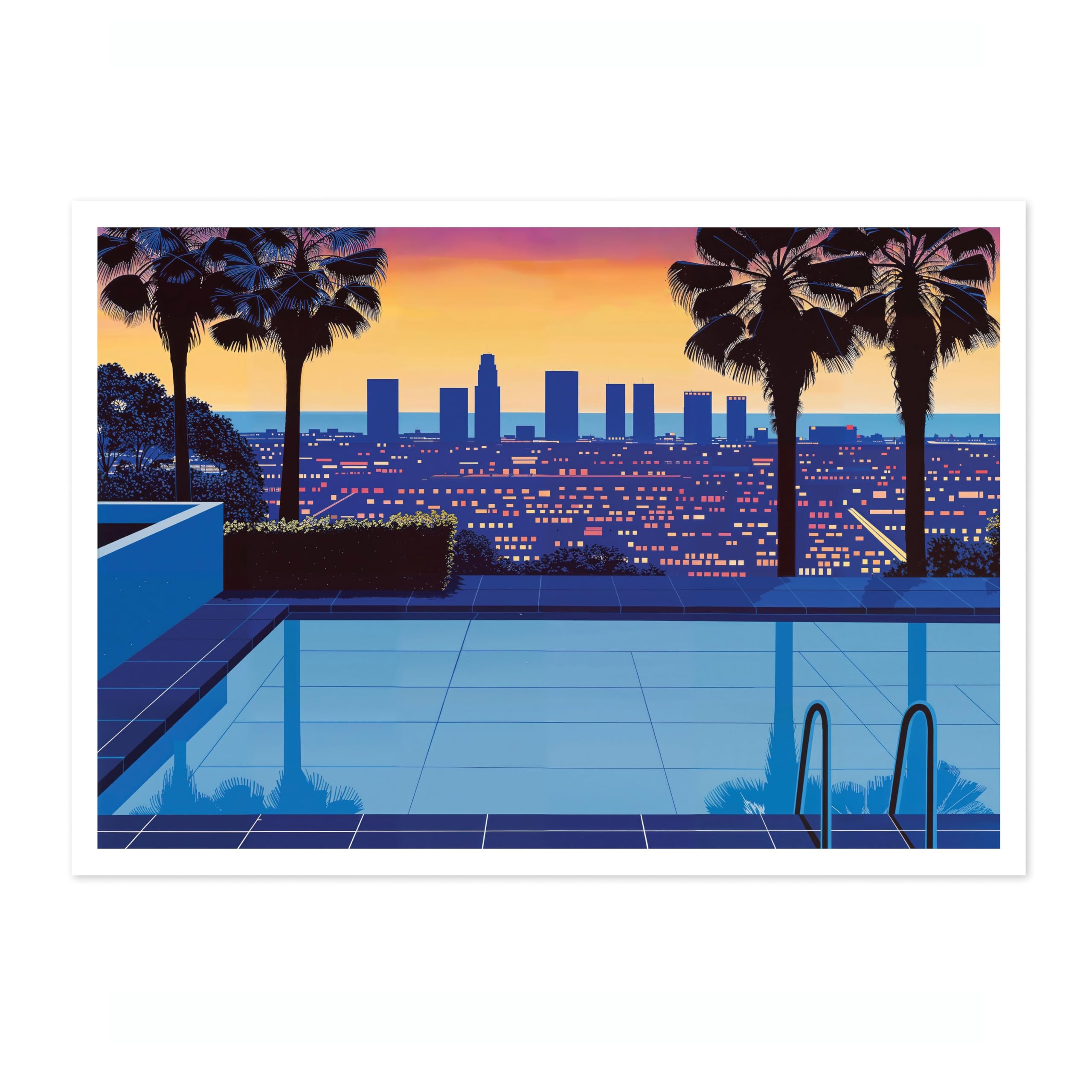 Rooftop Oasis Vintage Japanese Vaporwave Poster, Minimalist Retro 90s Colourful Wall Art Print, Modern Home Decor Bedroom Artwork, Archival Matte, 50x70cm (Print Only) - 50x70cm
