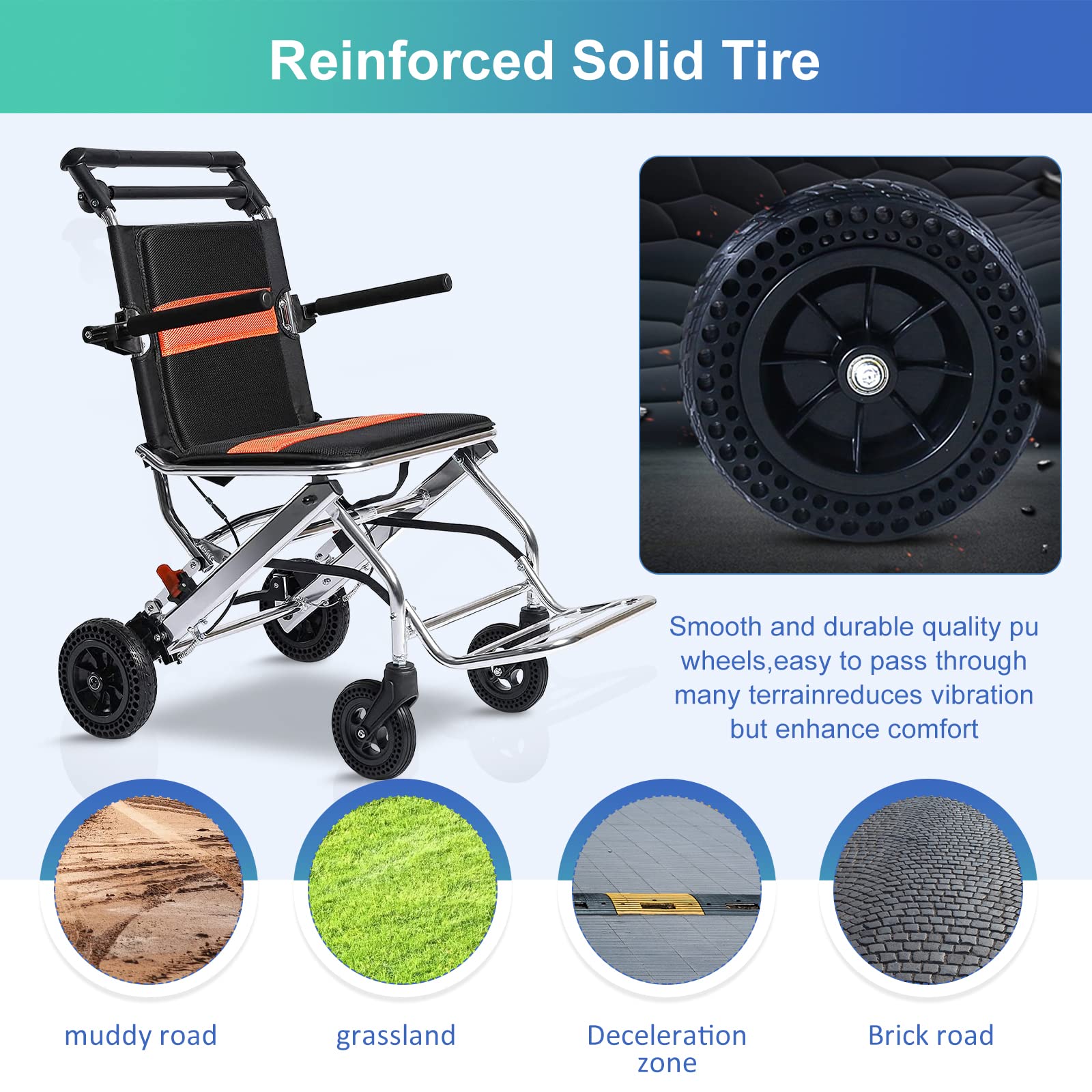Silla de ruedas, silla de ruedas plegable ligera, sillas de ruedas de viaje portátiles, con marco plegable, freno de mano, silla de ruedas de aluminio para adultos y personas mayores, soporta 220