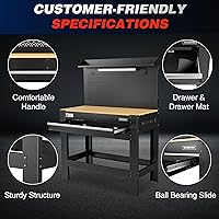 Vista 6 de WORKPRO Banco de trabajo de garaje de 45 pulgadas con almacenamiento, banco de trabajo resistente con tablero de clavijas, tomas de corriente y luz