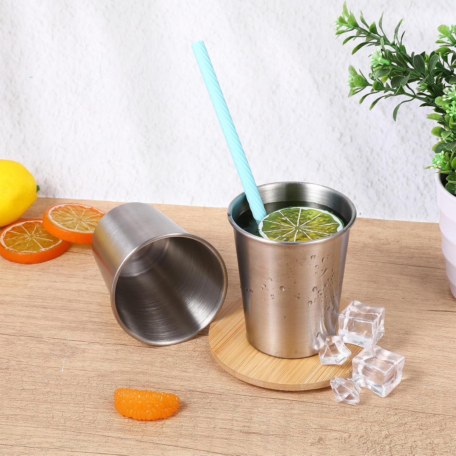 15 Pack Stainless Steel Cups for Kids and Adult Pint Tumbler Metal Cups Stackable Tumbler Shatterproof Metal Drinking Glasses for Travel Outdoor Camping (8 OZ) - Image 4