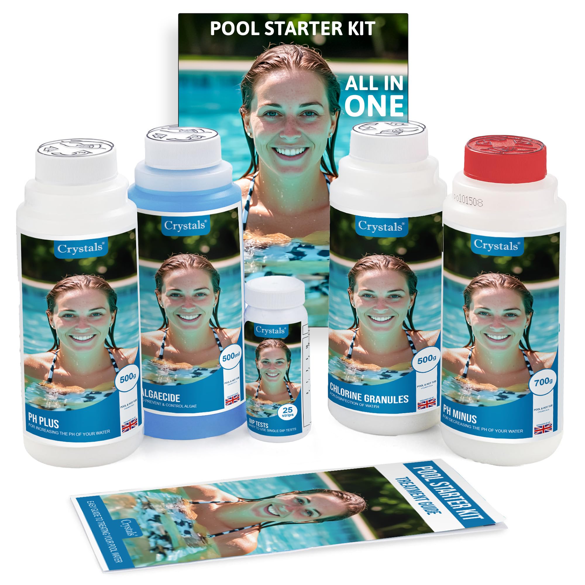 Crystals Pool & Spa Starter Kit – Chlorine Granules, Tablets & Foam Remover Water Care Set, Complete Chemical Treatment Kit for Pools, Hot Tubs & Spas (Pool Starter Kit)