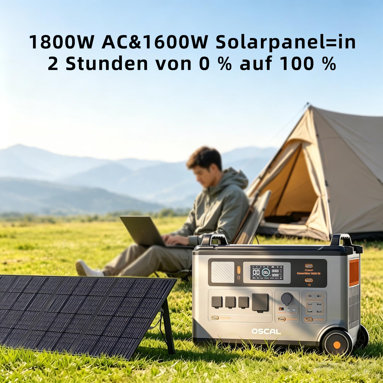 PowerMax 3600W/3600Wh Tragbare Powerstation mit 200W Panel | Solargenerator（Peak 7200W）2-std Schnellladung LFP Akku APP USV Power Station für Zuhause Camping