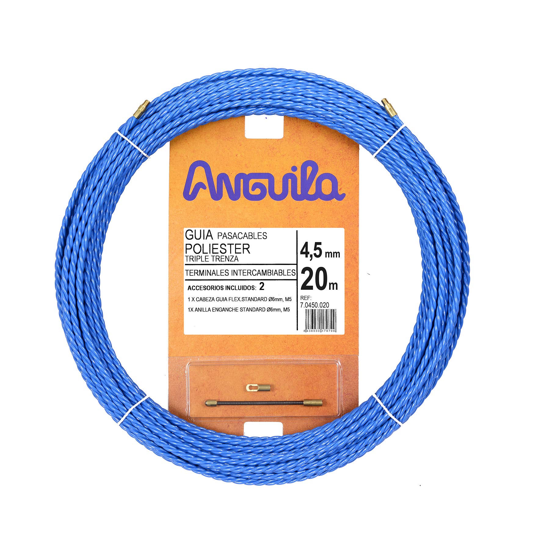 Guia passacavi tripla treccia 20 metri 4,5 mm blu
