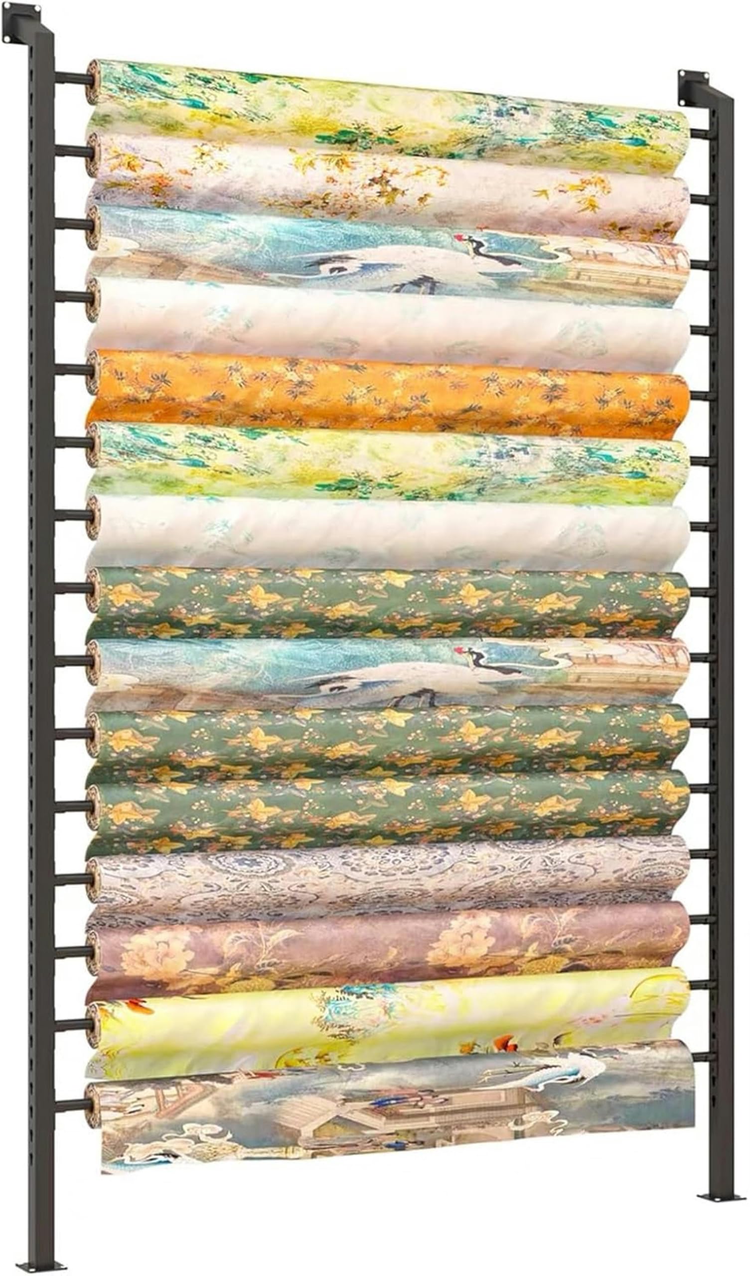 Estante de Pared para Almacenamiento de Rollos de Tela, solución Que Ahorra Espacio para la organización Textil Comercial.